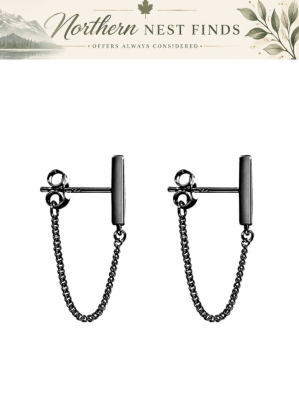 Sterling Silver Bar Stud Earrings Chain Dangle Minimalist Women Jewelry
